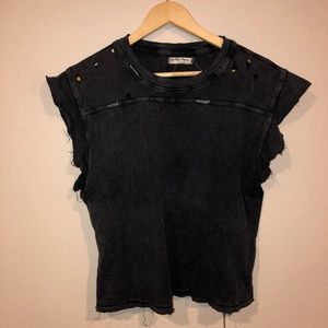 Free People We The Free Warrior Tee T-Shirt Distressed Washed Black S